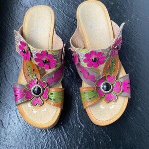 L’Artiste Adelanda Leather Wedge cutout Slip-on Sandals size 7/37